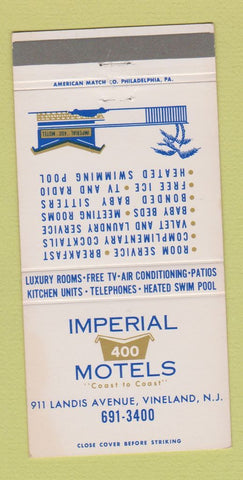 Matchbook Cover - Imperial 400 Motel Vineland NJ 30 Strike