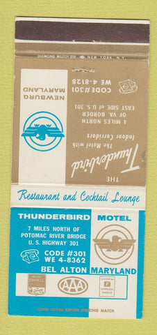 Matchbook Cover - Thunderbird Motel Bel Alton MD #2 30 Strike