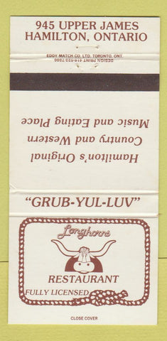 Matchbook Cover - Longhorn Restaurant Hamilton ON 30 Strike
