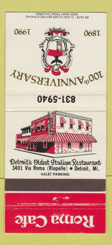 Matchbook Cover - Roma Cafe Detroit MI 1990 30 Strike
