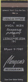 Matchbook Cover - Morgen's Restaurant New York City