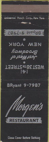 Matchbook Cover - Morgen's Restaurant New York City
