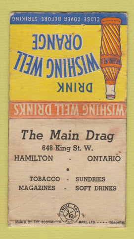 Matchbook Cover - Wishing Well Orange Soda Hamilton ON WORN BOBTAIL 30 Strike