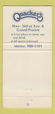 Matchbook Cover - Quaker's Grand Prairie TX 30 Strike
