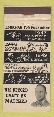Matchbook Cover - Lohrman for President WEAR 30 Strike