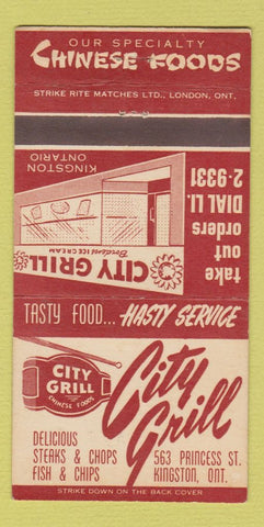 Matchbook Cover - City Grill Chinese Restaurant Kingston ON 30 Strike