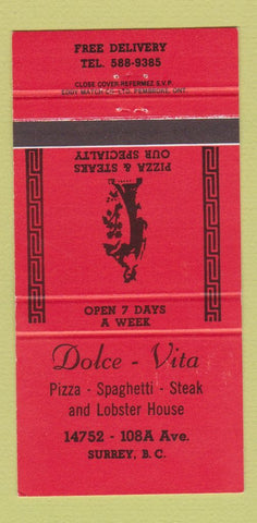 Matchbook Cover - Dolce Vita Pizza Surrey BC 30 Strike