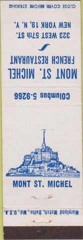 Matchbook Cover - Mont St Michel French Food New York City