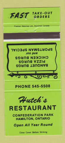 Matchbook Cover - Hutch's Restaurant Hamilton ON GREEN 30 Strike