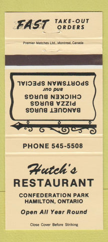 Matchbook Cover - Hutch's Restaurant Hamilton ON PEACH 30 Strike