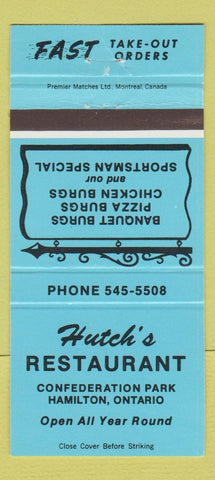 Matchbook Cover - Hutch's Restaurant Hamilton ON BLUE 30 Strike