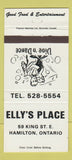 Matchbook Cover - Elly's Place Hamilton ON WHITE 30 Strike