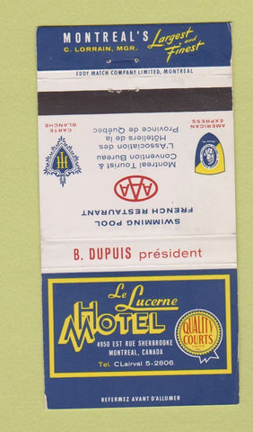 Matchbook Cover - Le Lucerne Motel Montreal 30 Strike
