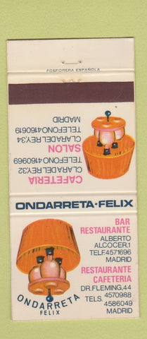 Matchbook Cover - Ondarreta Felix MAdrid QC WEAR 30 Strike