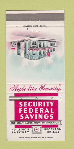 Matchbook Cover - Security Federal Savings Brockton MA 30 Strike