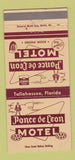 Matchbook Cover - Ponce de Leon Motel Tallahassee FL 30 Strike