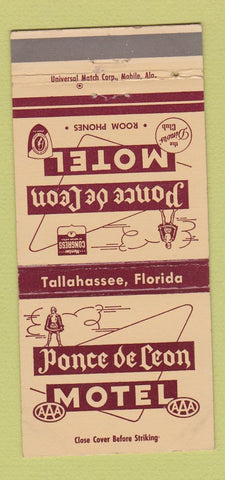Matchbook Cover - Ponce de Leon Motel Tallahassee FL 30 Strike