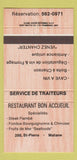 Matchbook Cover - Restaurant Bon Accueuil Matane QC 30 Strike
