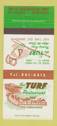 Matchbook Cover - Turf Restaurant Deli Montreal QC 30 Strike