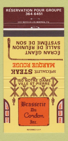 Matchbook Cover - Brasserie Du Cordon Ville St Pierre QC 30 Strike