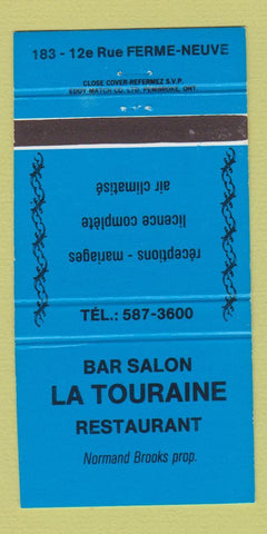 Matchbook Cover - La Touraine Bar Salon Restaurant Ferme Neuve QC 30 Strike