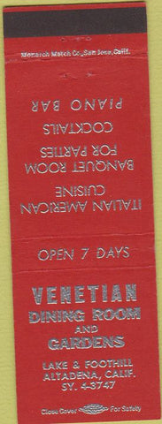 Matchbook Cover - Venetian Dining Room Altadena CA