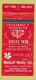 Matchbook Cover - Medcalf Real Estate Hamilton ON 30 Strike