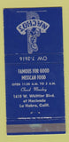 Matchbook Cover - Nacho's Mexican Food LA Habra CA 30 Strike