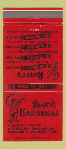 Matchbook Cover - Rusty's Haciendas Los Angeles North Hollywood CA 30 Strike