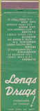 Matchbook Cover - Long's Drugs CA chain Modesto Oakland San Jose