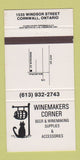 Matchbook Cover - Winemakers Corner Cornwall ON 30 Strike