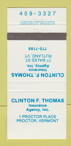 Matchbook Cover - Clinton Thomas Insurance Rutland VT Proctor 30 Strike