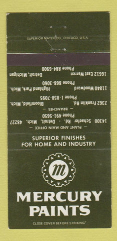 Matchbook Cover - Mercury Paints Detroit Bloomfield MI WEAR 30 Strike