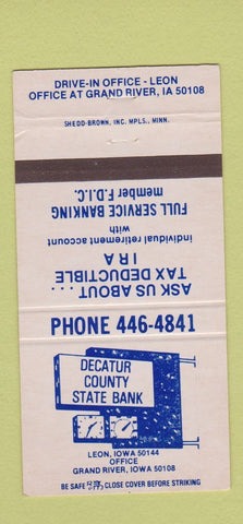 Matchbook Cover - Decatur County State Bank Leon grand River IA 30 Strike
