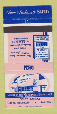 Matchbook Cover - Farmers and Merchants State Bank Colby KS 30 Strike