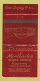 Matchbook Cover - Montanita's Mexican Restaurant Minneapolis MN WEAR 30 Strike