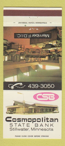 Matchbook Cover - Cosmopolitan State Bank Stillwater MN 30 Strike