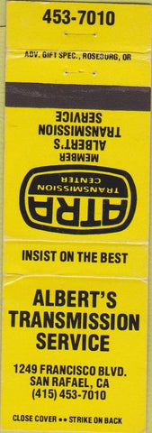 Matchbook Cover - Albert's Transmission Service San Rafael CA WEAR