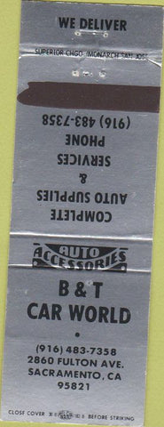Matchbook Cover - B and T Car World Sacramento CA