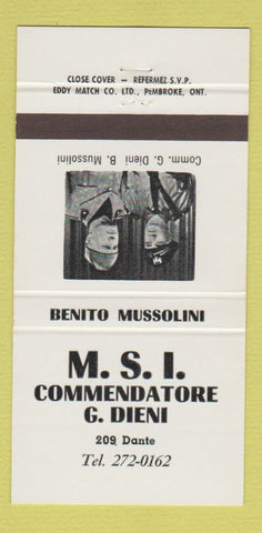 Matchbook Cover - MSI Commendatore G Dieni Benito Mussolini Play? 30 Strike