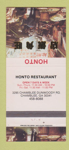 Matchbook Cover - Honto Restaurant Chamblee GA Chinese 30 Strike