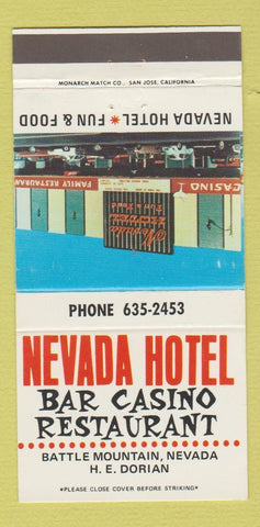 Matchbook Cover - Nevada Hotel Battle Mountain NV 30 Strike