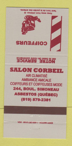 Matchbook Cover - Salon Corbeil Asbestos QC 30 Strike