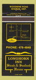 Matchbook Cover - Longhorn Inn Steak House Sharon ON 30 Strike
