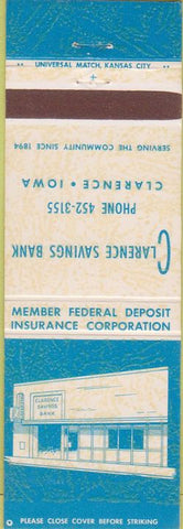 Matchbook Cover - Clarence Savings Bank IA