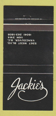 Matchbook Cover - Jackie's Vancouver BC 30 Strike