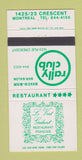 Matchbook Cover - Rally Club Disco Le Vert Galant Montreal QC 30 Strike