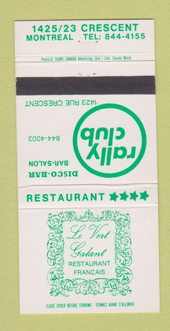 Matchbook Cover - Rally Club Disco Le Vert Galant Montreal QC 30 Strike