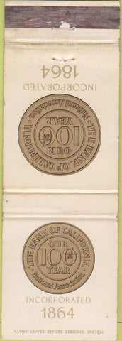 Matchbook Cover - Bank of California 100 year WEAR