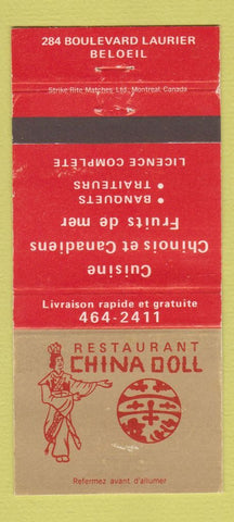 Matchbook Cover - Restaurant China Doll Beloeil QC WEAR 30 Strike